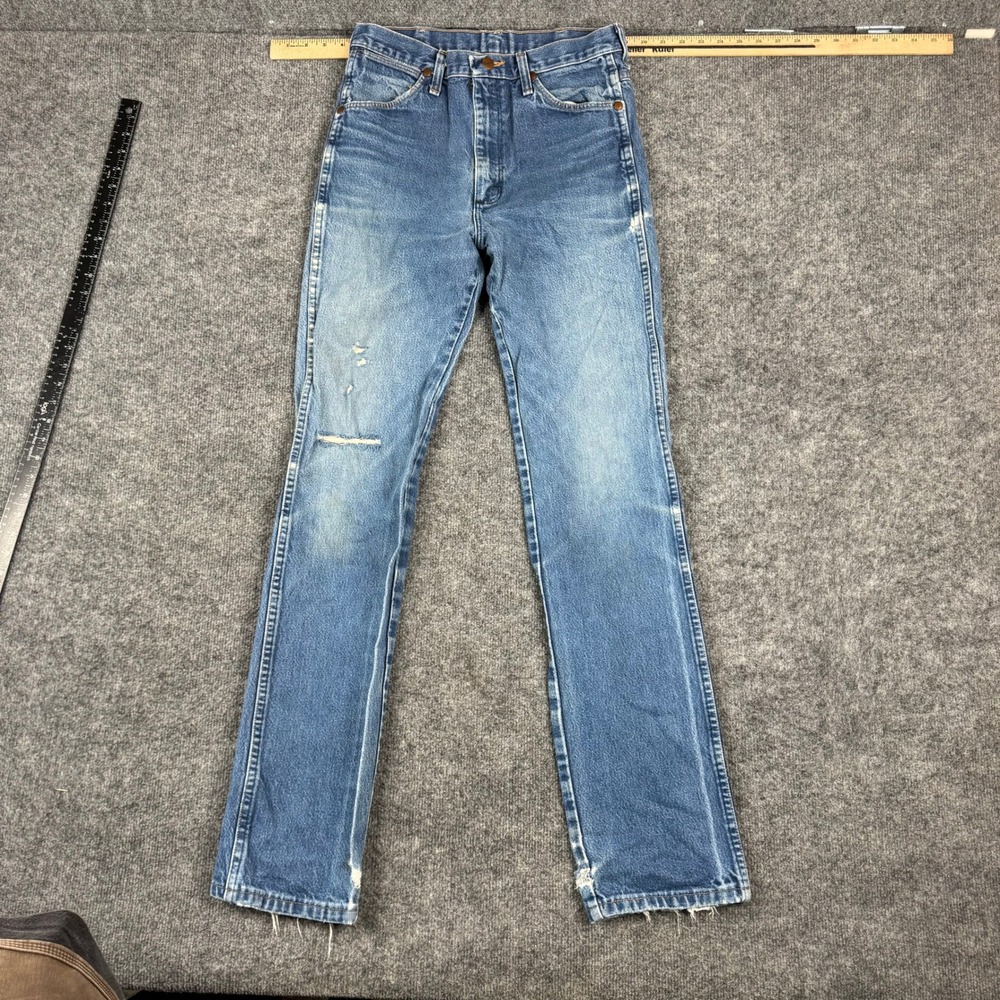 Wrangler Jeans Mens Size 31x36 Blue Cowboy Cut Slim Fit Distressed Denim 936DEN